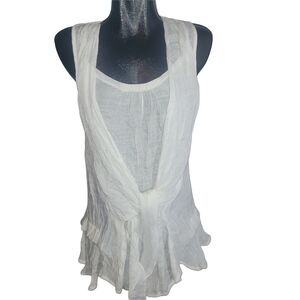 Papillon White Wrinkled Fabric Detailed Sleeveless Layered Top M